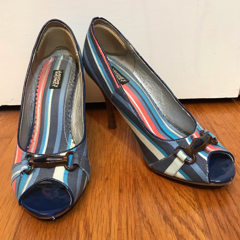 Naughty Monkey Multi-Colored Stripe Open Toe Heels - image 1